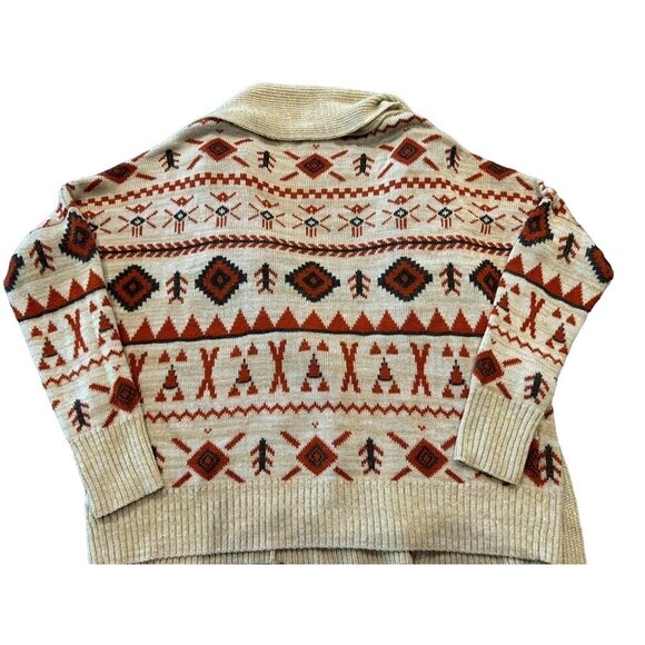 Roxy Knit Cardigan Sweater Med Multicolor Tribal Aztec Print Open Drape Front - Picture 6 of 6